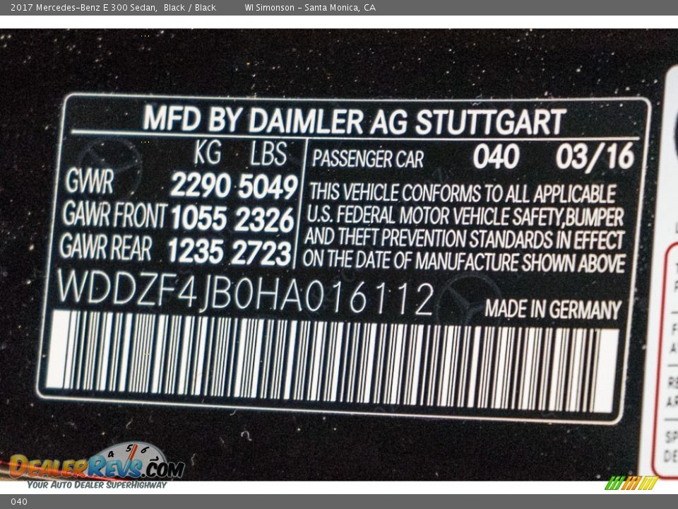 Mercedes-Benz Color Code 040 Black