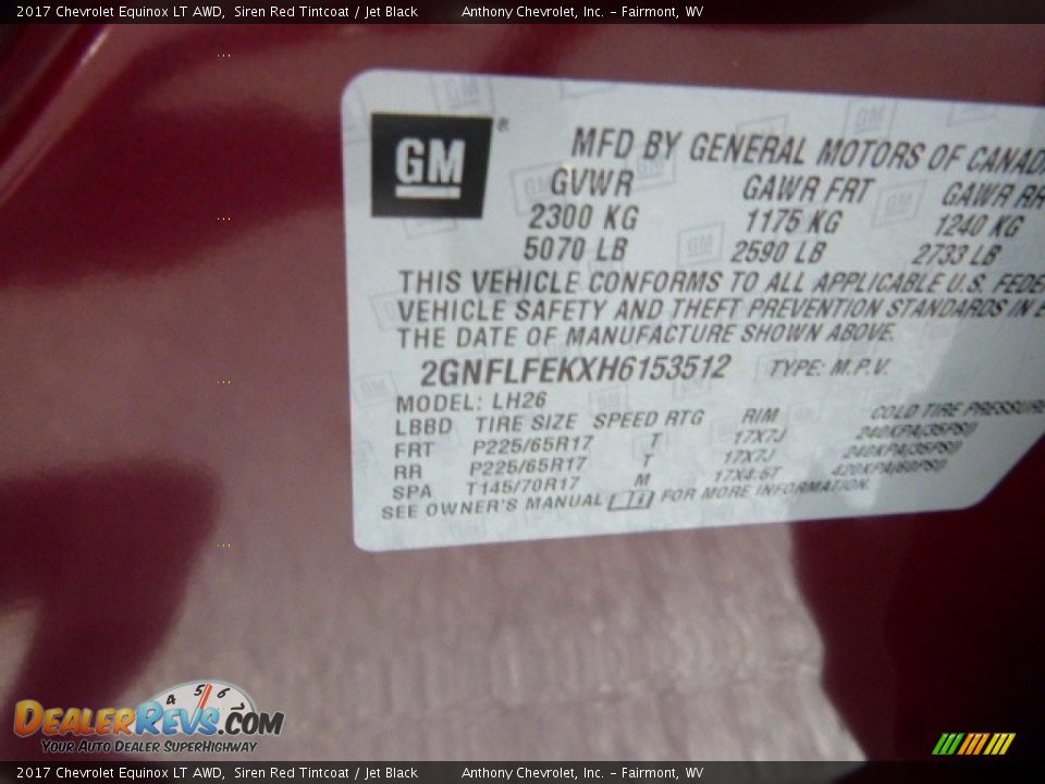 2017 Chevrolet Equinox LT AWD Siren Red Tintcoat / Jet Black Photo #15