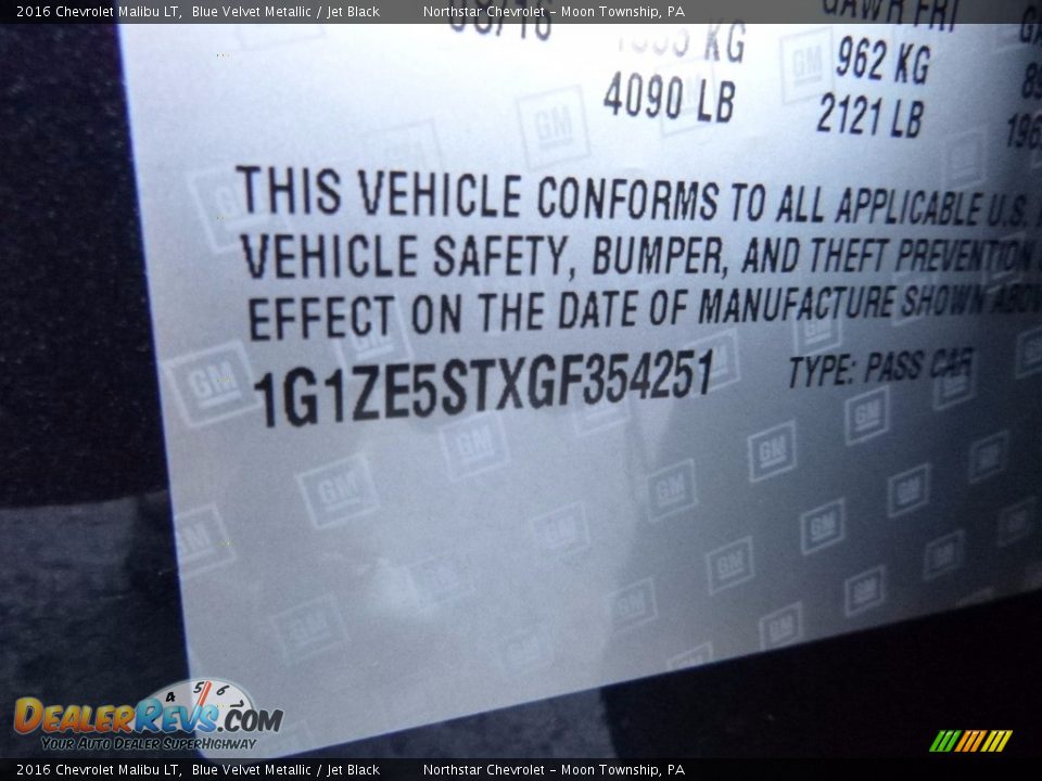 2016 Chevrolet Malibu LT Blue Velvet Metallic / Jet Black Photo #15