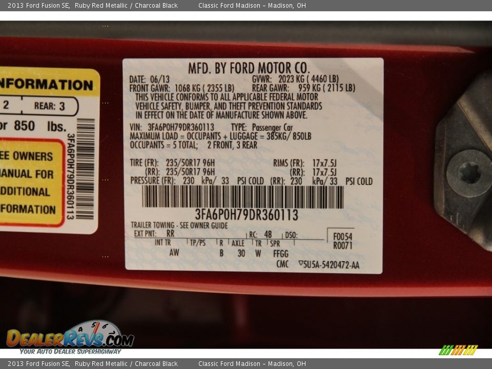2013 Ford Fusion SE Ruby Red Metallic / Charcoal Black Photo #17