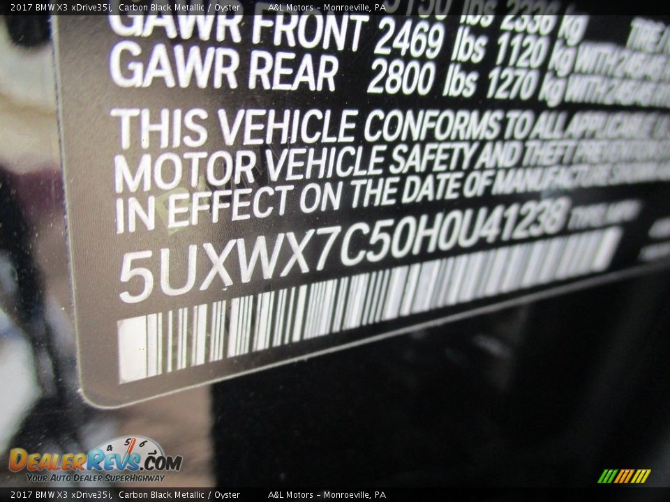2017 BMW X3 xDrive35i Carbon Black Metallic / Oyster Photo #19