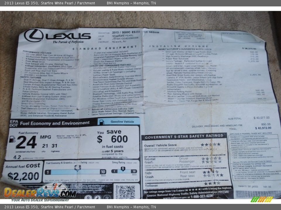 2013 Lexus ES 350 Starfire White Pearl / Parchment Photo #32