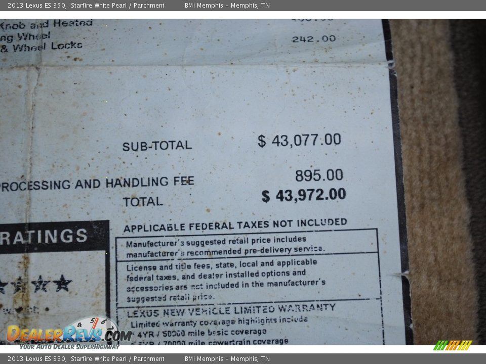 2013 Lexus ES 350 Starfire White Pearl / Parchment Photo #34