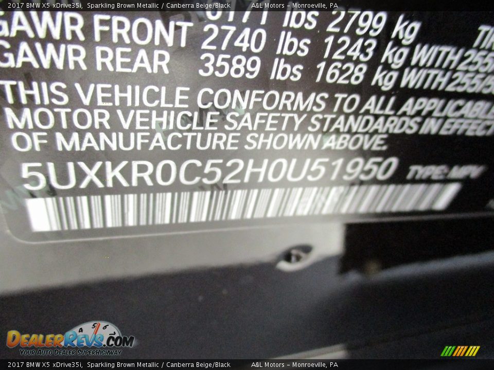 2017 BMW X5 xDrive35i Sparkling Brown Metallic / Canberra Beige/Black Photo #19