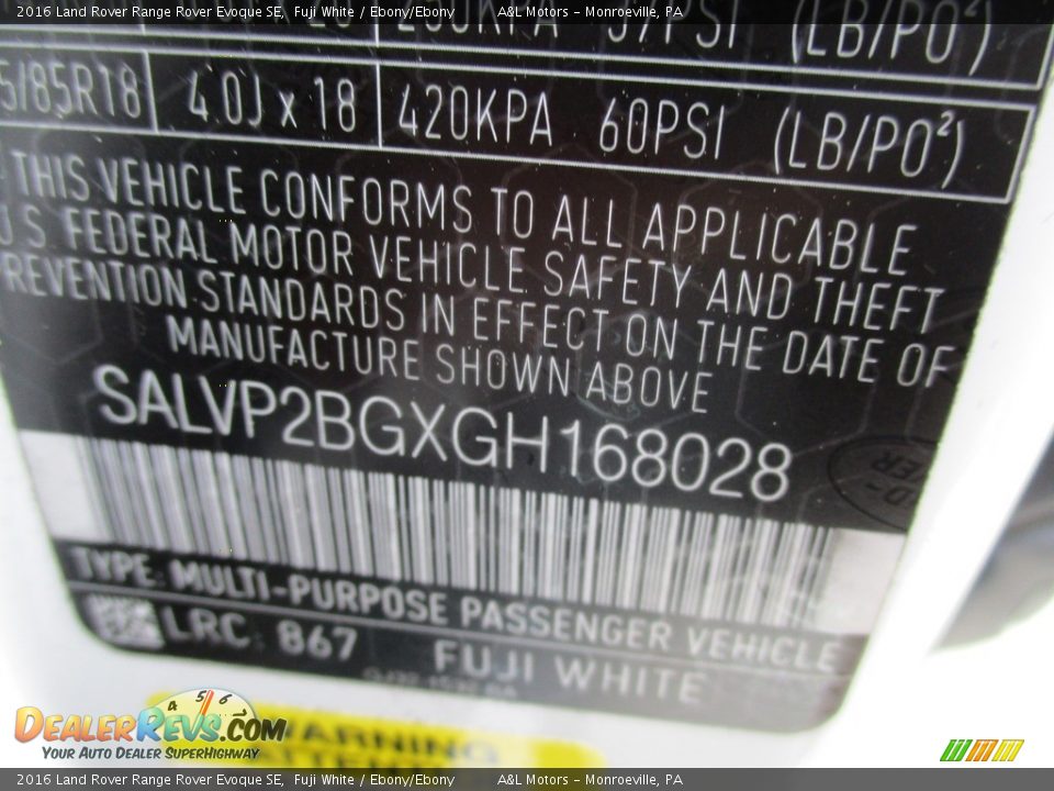 2016 Land Rover Range Rover Evoque SE Fuji White / Ebony/Ebony Photo #19