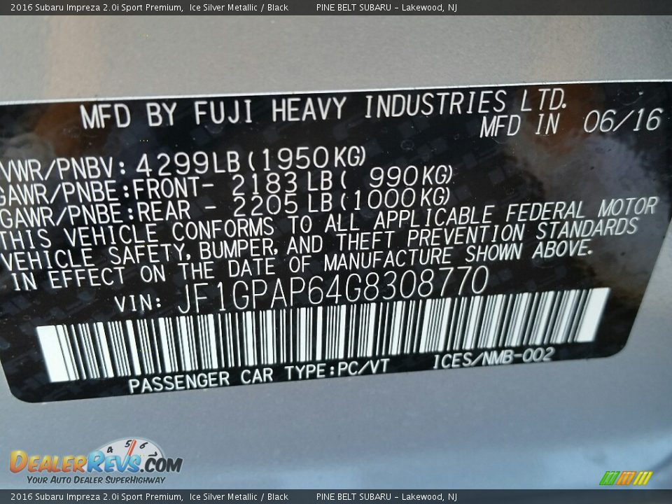 2016 Subaru Impreza 2.0i Sport Premium Ice Silver Metallic / Black Photo #10