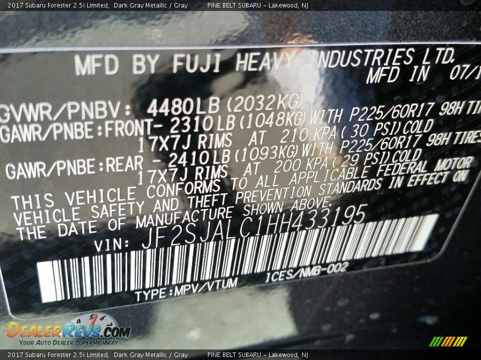 2017 Subaru Forester 2.5i Limited Dark Gray Metallic / Gray Photo #10