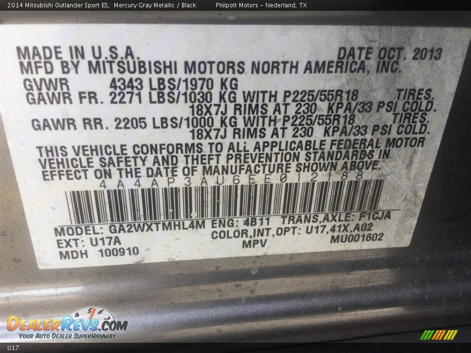 Mitsubishi Color Code U17 Mercury Gray Metallic