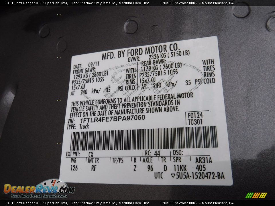 2011 Ford Ranger XLT SuperCab 4x4 Dark Shadow Grey Metallic / Medium Dark Flint Photo #34