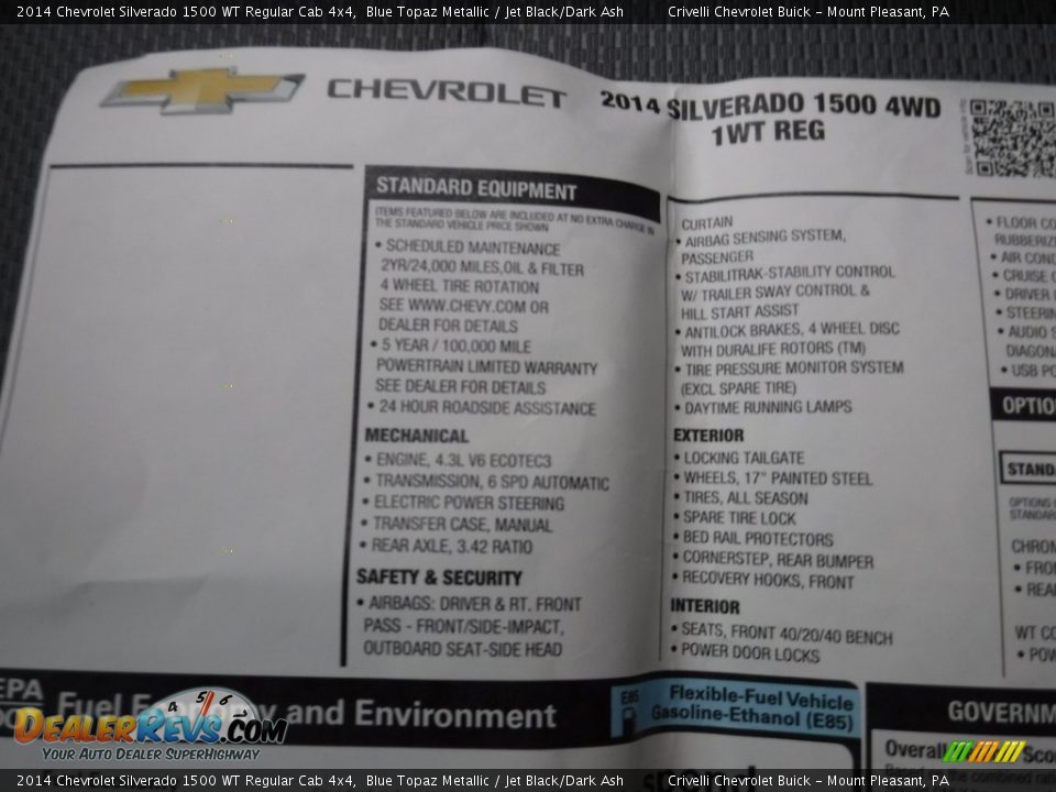 2014 Chevrolet Silverado 1500 WT Regular Cab 4x4 Blue Topaz Metallic / Jet Black/Dark Ash Photo #27