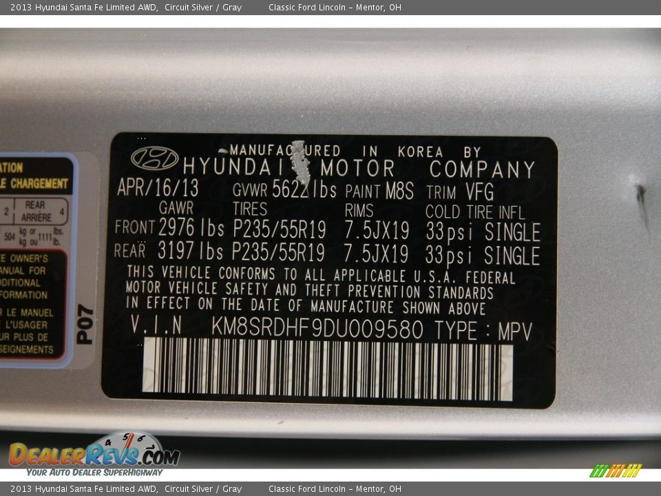 2013 Hyundai Santa Fe Limited AWD Circuit Silver / Gray Photo #19