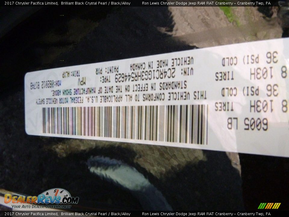 2017 Chrysler Pacifica Limited Brilliant Black Crystal Pearl / Black/Alloy Photo #16