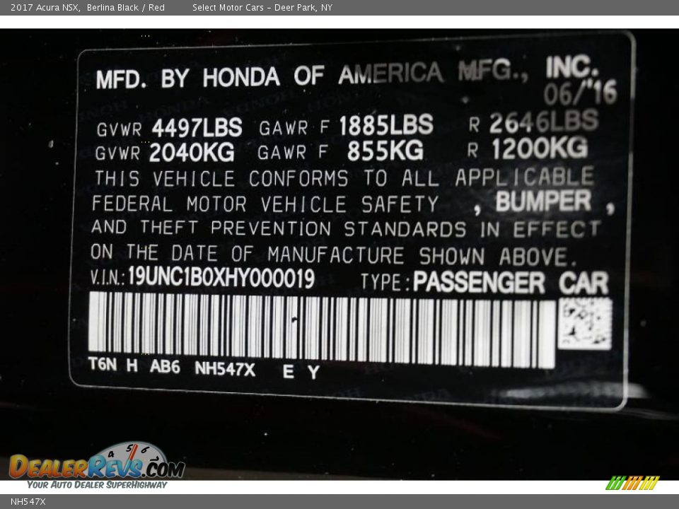 Acura Color Code NH547X Berlina Black