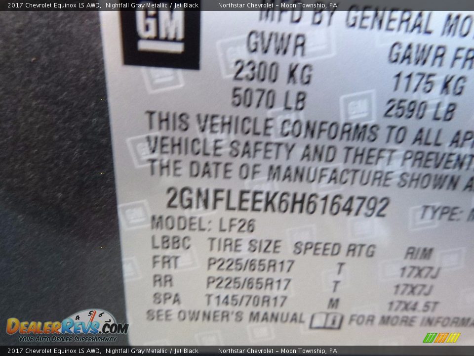 2017 Chevrolet Equinox LS AWD Nightfall Gray Metallic / Jet Black Photo #16