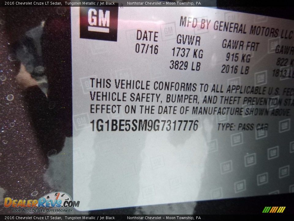 2016 Chevrolet Cruze LT Sedan Tungsten Metallic / Jet Black Photo #15