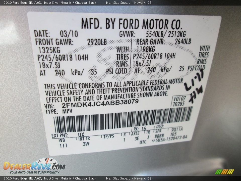 2010 Ford Edge SEL AWD Ingot Silver Metallic / Charcoal Black Photo #28
