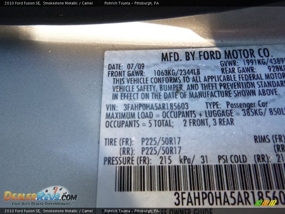 2010 Ford Fusion SE Smokestone Metallic / Camel Photo #25