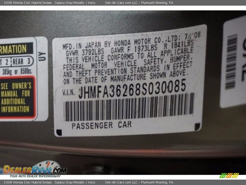 2008 Honda Civic Hybrid Sedan Galaxy Gray Metallic / Ivory Photo #14