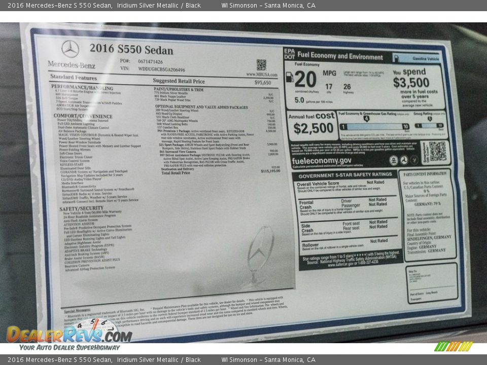 2016 Mercedes-Benz S 550 Sedan Iridium Silver Metallic / Black Photo #11