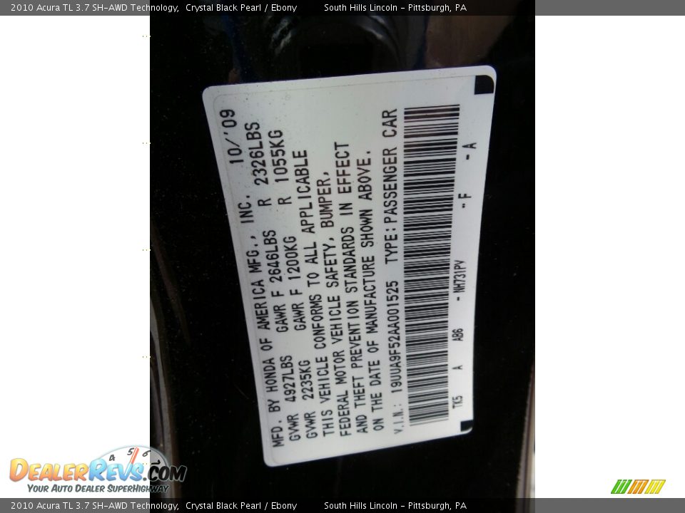 2010 Acura TL 3.7 SH-AWD Technology Crystal Black Pearl / Ebony Photo #24