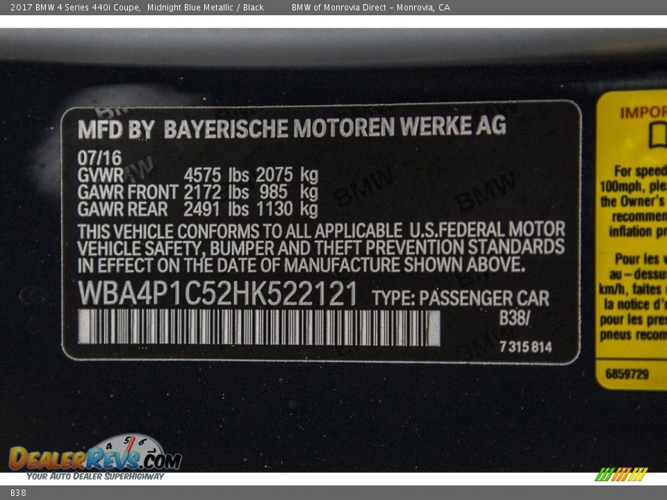 BMW Color Code B38 Midnight Blue Metallic