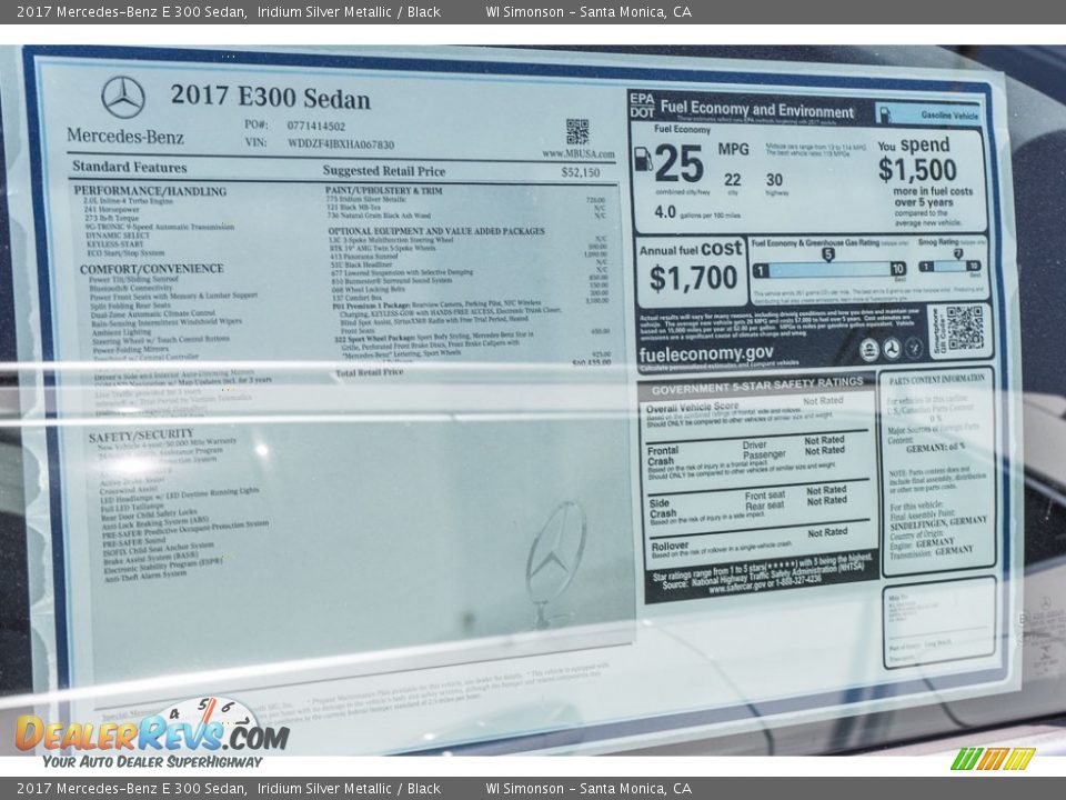 2017 Mercedes-Benz E 300 Sedan Iridium Silver Metallic / Black Photo #11