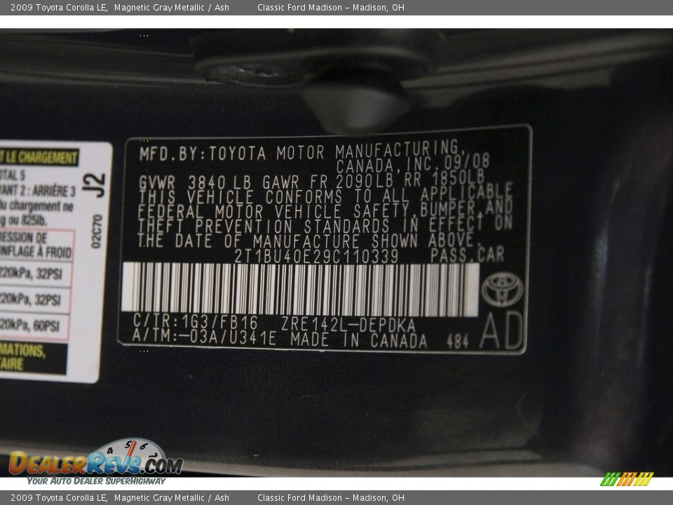 2009 Toyota Corolla LE Magnetic Gray Metallic / Ash Photo #21