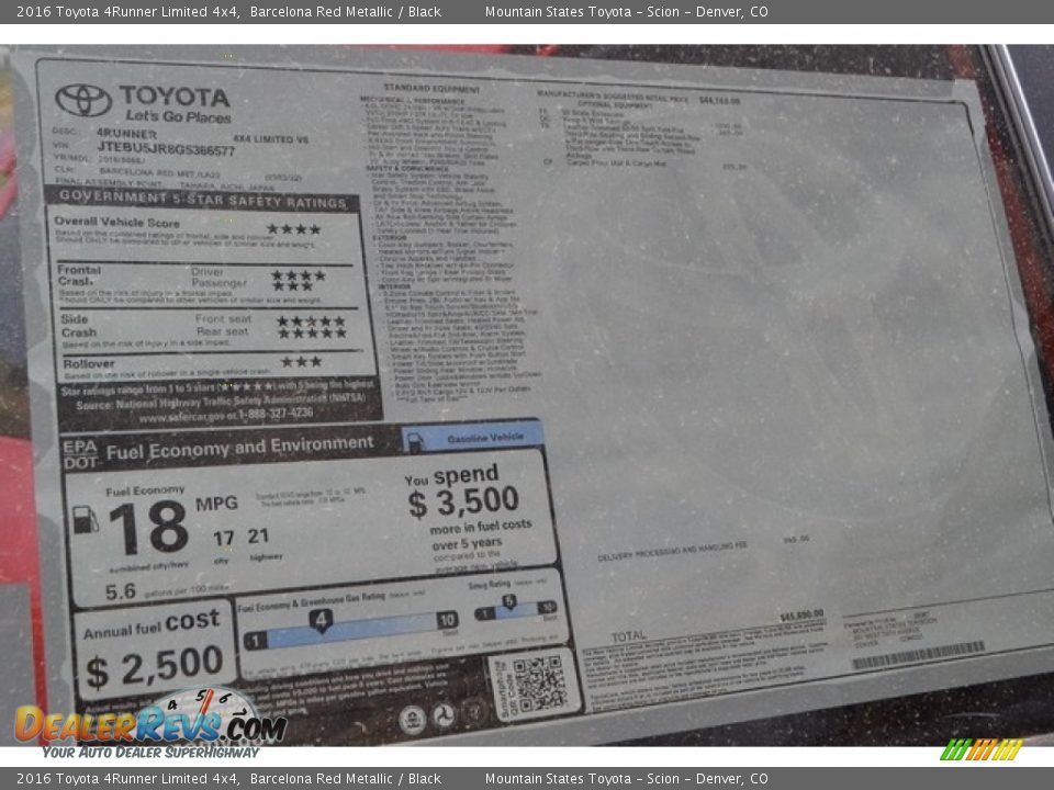 2016 Toyota 4Runner Limited 4x4 Barcelona Red Metallic / Black Photo #11