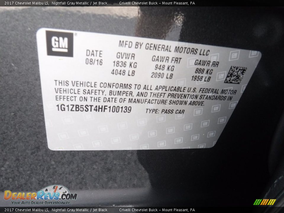 2017 Chevrolet Malibu LS Nightfall Gray Metallic / Jet Black Photo #20