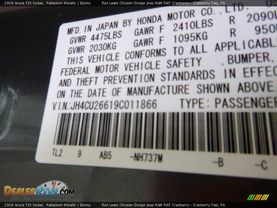 2009 Acura TSX Sedan Palladium Metallic / Ebony Photo #16