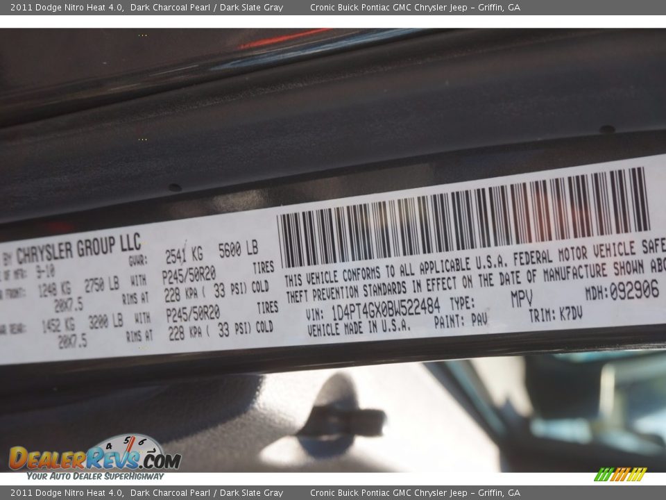 2011 Dodge Nitro Heat 4.0 Dark Charcoal Pearl / Dark Slate Gray Photo #26
