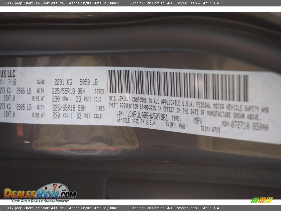 2017 Jeep Cherokee Sport Altitude Granite Crystal Metallic / Black Photo #16
