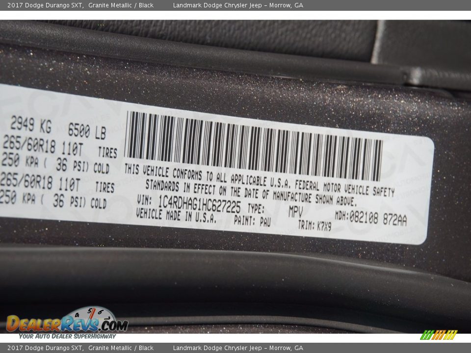 2017 Dodge Durango SXT Granite Metallic / Black Photo #9