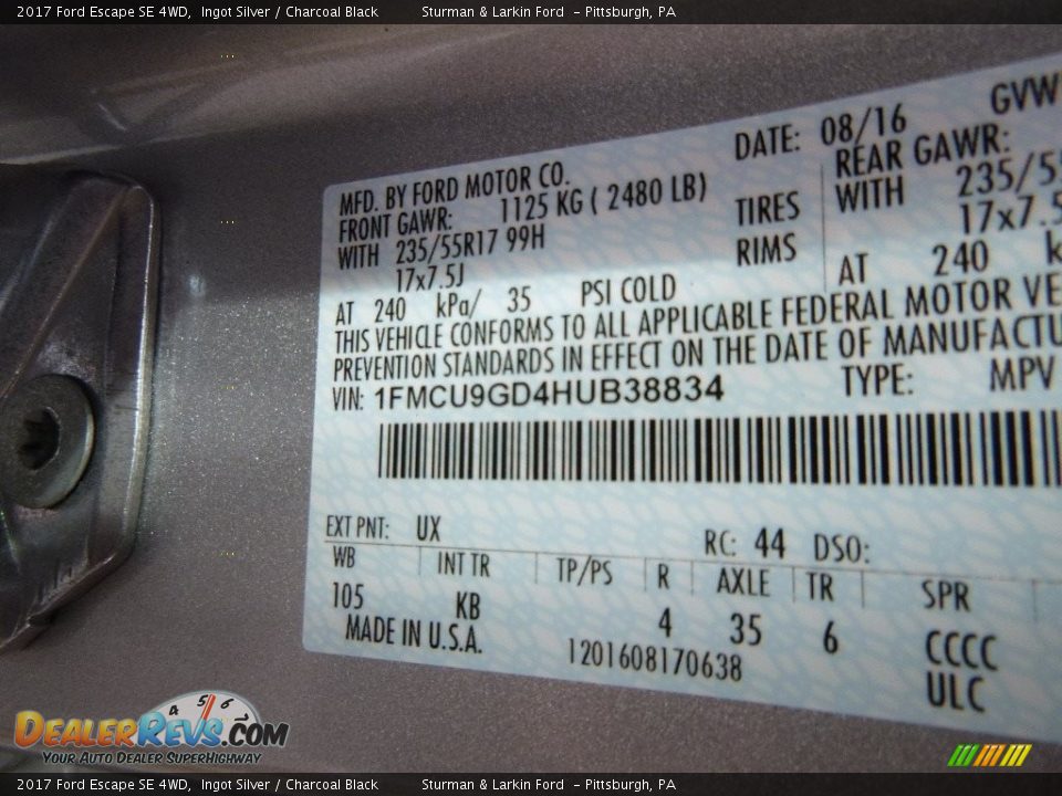 2017 Ford Escape SE 4WD Ingot Silver / Charcoal Black Photo #11