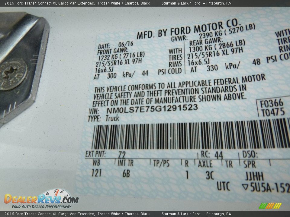 2016 Ford Transit Connect XL Cargo Van Extended Frozen White / Charcoal Black Photo #12