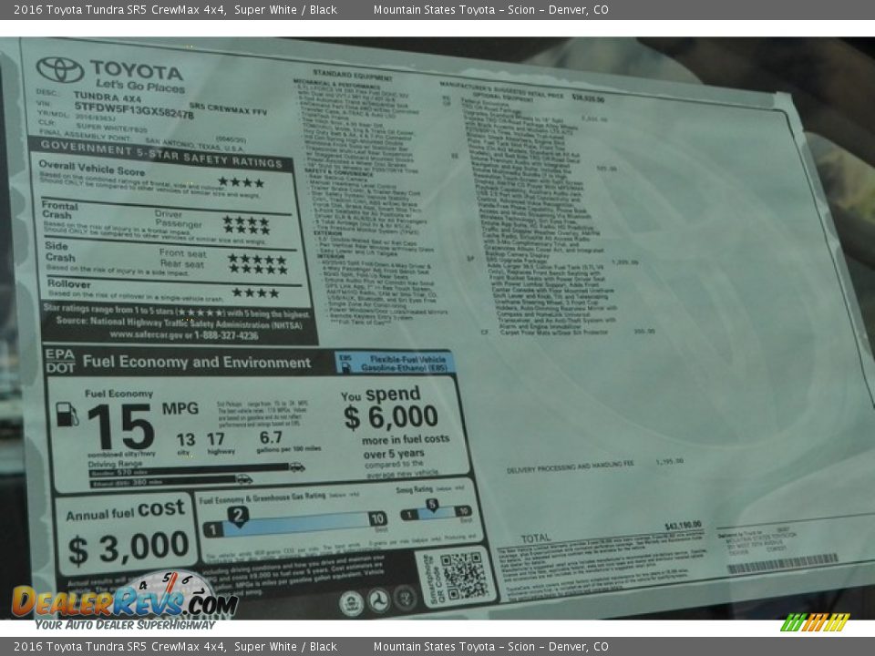 2016 Toyota Tundra SR5 CrewMax 4x4 Super White / Black Photo #10