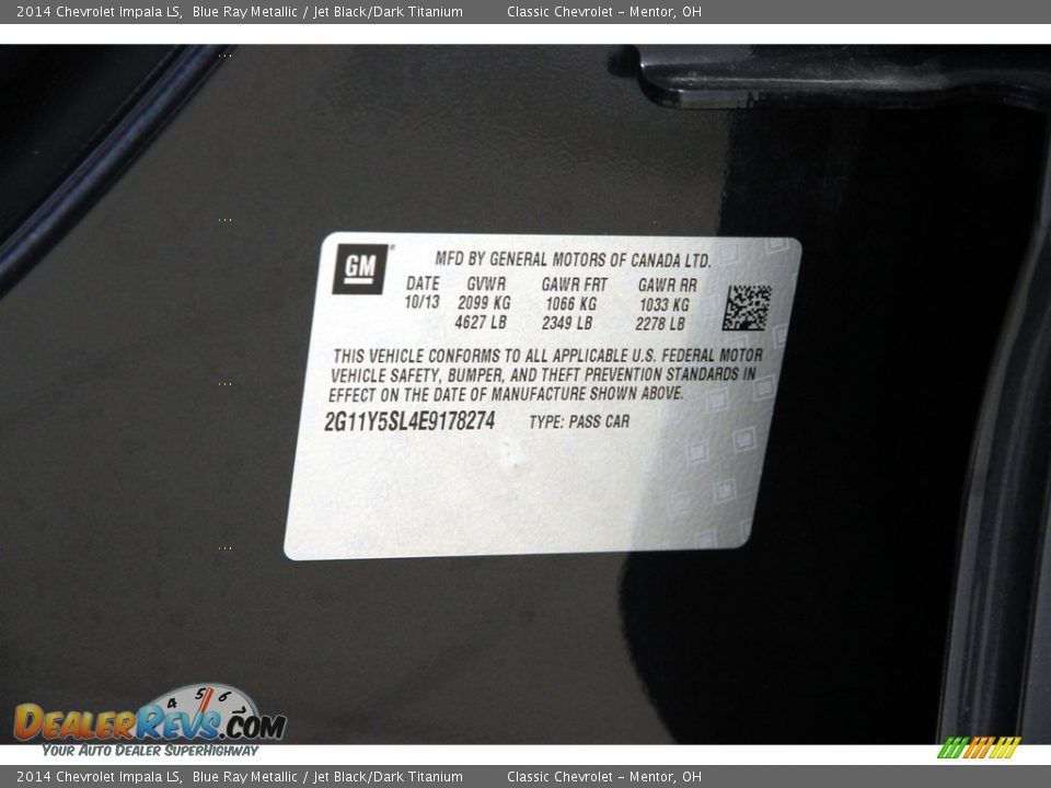 2014 Chevrolet Impala LS Blue Ray Metallic / Jet Black/Dark Titanium Photo #18