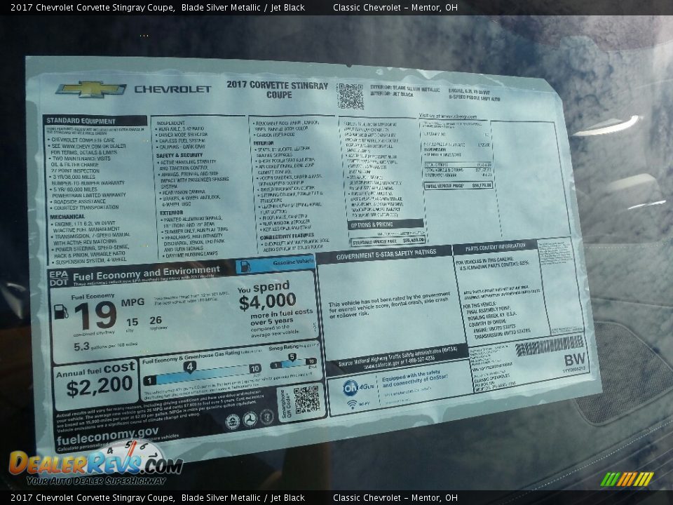 2017 Chevrolet Corvette Stingray Coupe Window Sticker Photo #4