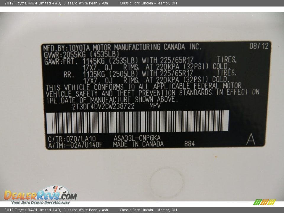 2012 Toyota RAV4 Limited 4WD Blizzard White Pearl / Ash Photo #18