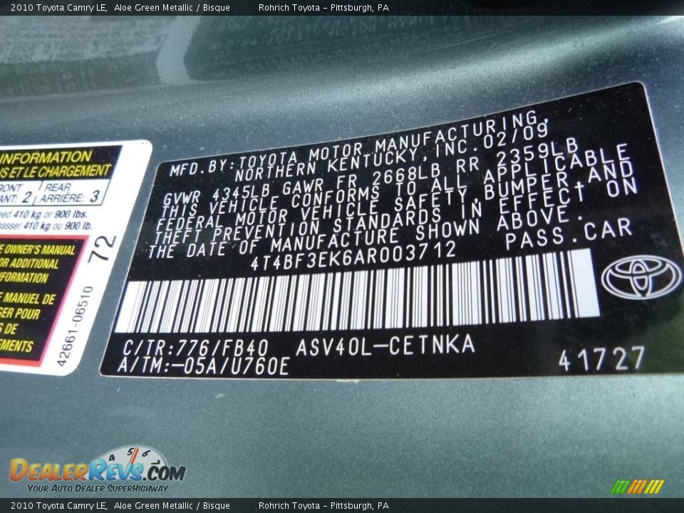 2010 Toyota Camry LE Aloe Green Metallic / Bisque Photo #8