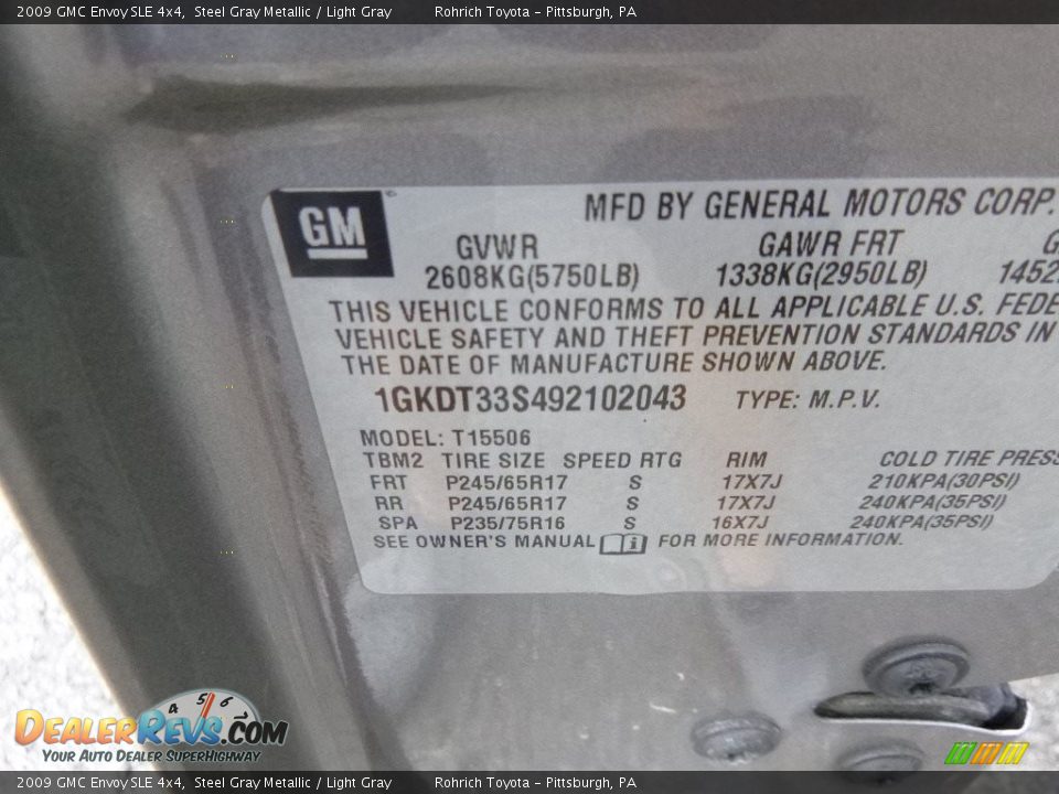 2009 GMC Envoy SLE 4x4 Steel Gray Metallic / Light Gray Photo #10