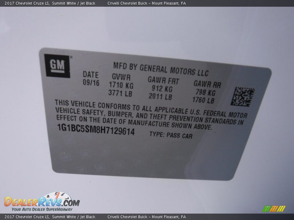 2017 Chevrolet Cruze LS Summit White / Jet Black Photo #20