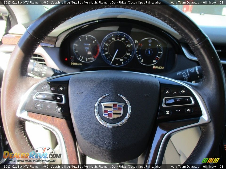 2013 Cadillac XTS Platinum AWD Sapphire Blue Metallic / Very Light Platinum/Dark Urban/Cocoa Opus Full Leather Photo #12
