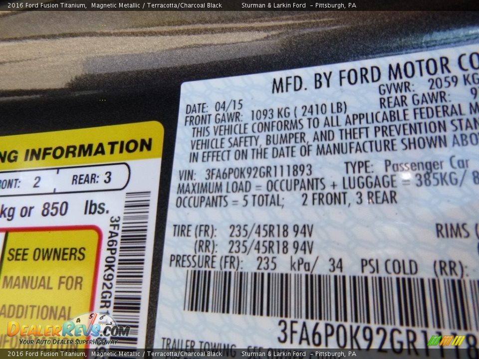 2016 Ford Fusion Titanium Magnetic Metallic / Terracotta/Charcoal Black Photo #11