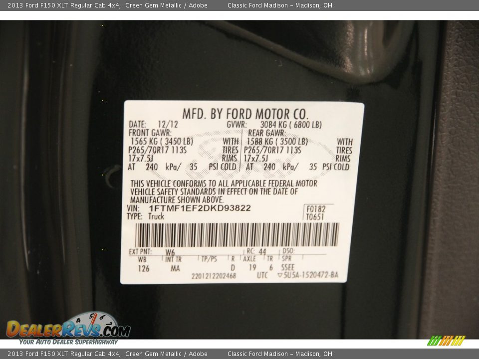 2013 Ford F150 XLT Regular Cab 4x4 Green Gem Metallic / Adobe Photo #13