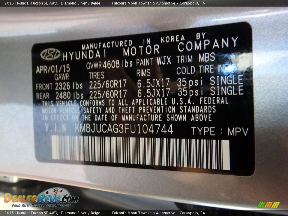 2015 Hyundai Tucson SE AWD Diamond Silver / Beige Photo #23