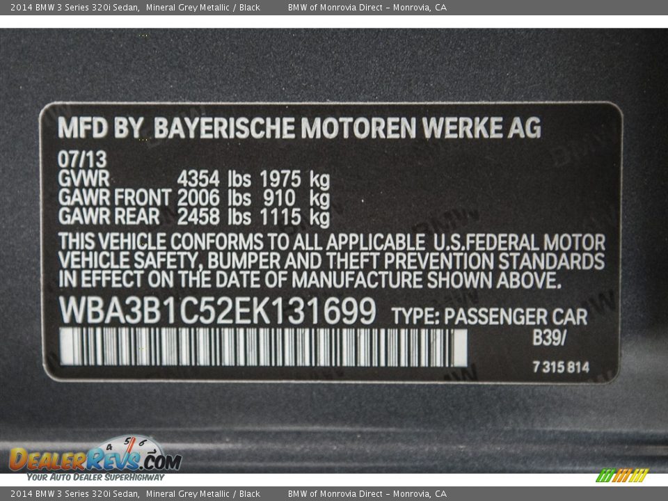 2014 BMW 3 Series 320i Sedan Mineral Grey Metallic / Black Photo #21