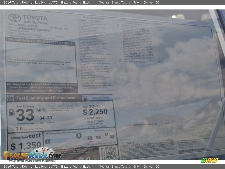 2016 Toyota RAV4 Limited Hybrid AWD Blizzard Pearl / Black Photo #10