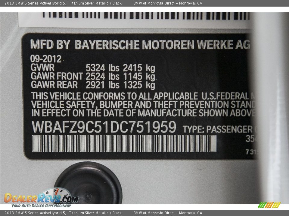 2013 BMW 5 Series ActiveHybrid 5 Titanium Silver Metallic / Black Photo #21