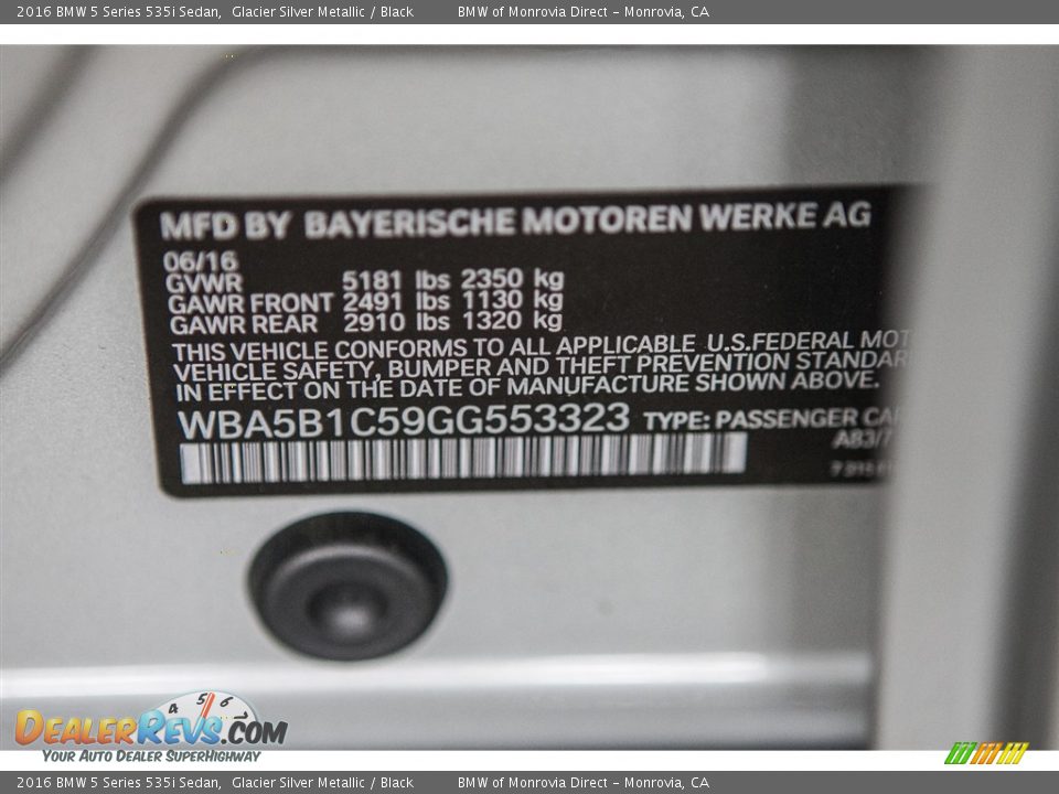 2016 BMW 5 Series 535i Sedan Glacier Silver Metallic / Black Photo #8